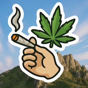 Hand Holding Joint Marijuana Leaf Waterproof Vinyl Sticker 5x5.5cm